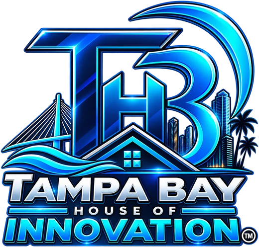 Tampa Bay House of Innovation logo: the TH3 emblem over the Tampa Bay skyline and bridge